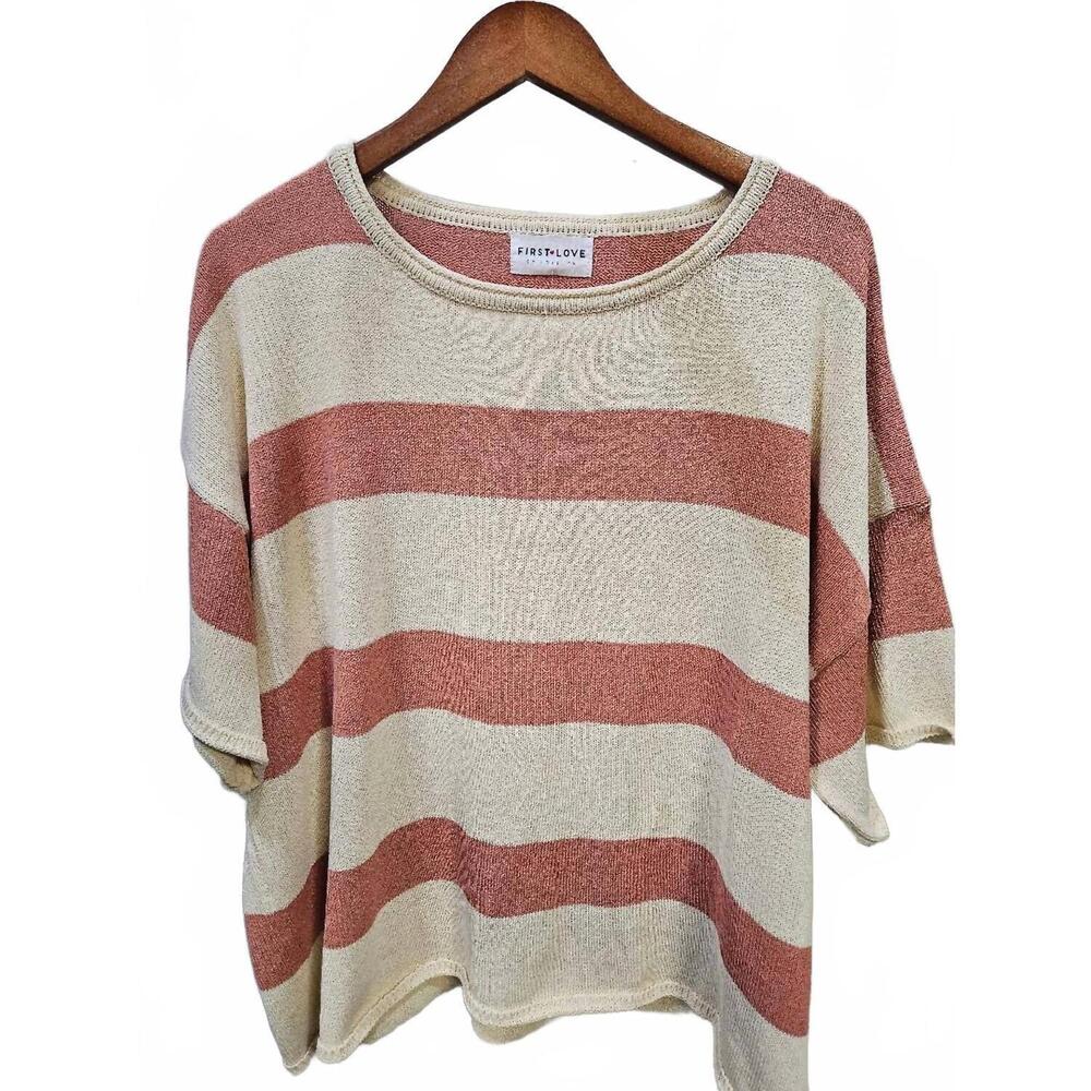 NEW FIRST LOVE women's striped blouse in mauve/cream